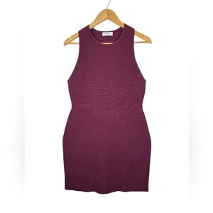 Aritzia Babaton Ribbed Sculpt Knit Racer Dress Color Grapevine Size L Rn122354